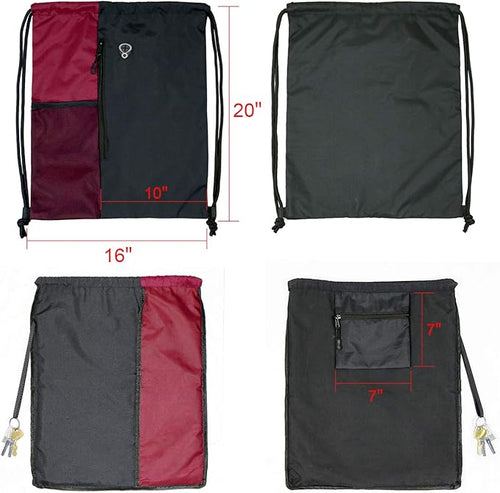 BeeGreen Maroon Drawstring Backpack Sports Gym Bag for Women Men Large String Backpack With Zipper and Water Bottle Mesh Pockets Cinch Sack Workout Bag, 16" x 20"
