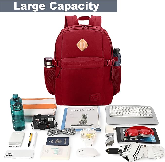 SUPACOOL Casual Backpack For School, Classical Travel Backpack for Men and Women, Bookbag for Boys, Girls and Kids, Laptop Compartment(Red)