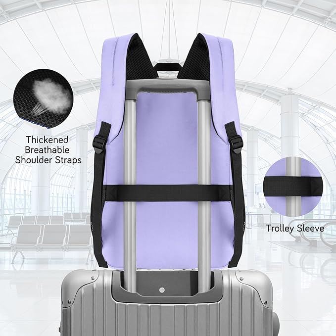 Goloni Lightweight Laptop Backpack 1.1Lbs, 36L Wear-Resistant Water Resistant Backpack with Laptop Compartment for Men Women, College Work Travel Bookbag,Light Purple