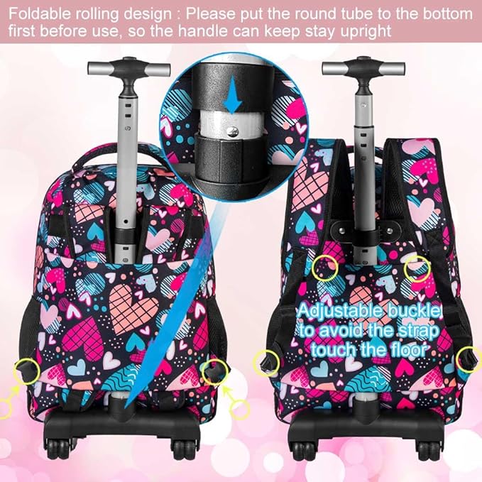 Rolling Backpack for Womens and Mens, Adults Wheeled Bookbag with Lunch Box for Girls and Boys.