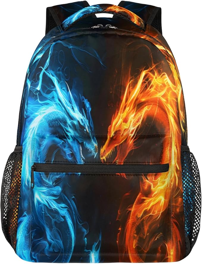 Pardick Abstract Dragon Backpacks for Boys Girls Kids Fire Water Dragon Lightweight 16 Inch School Backpack Laptop College Bookbag Travel Casual Daypack Hiking Camping Computer Rucksack Medium