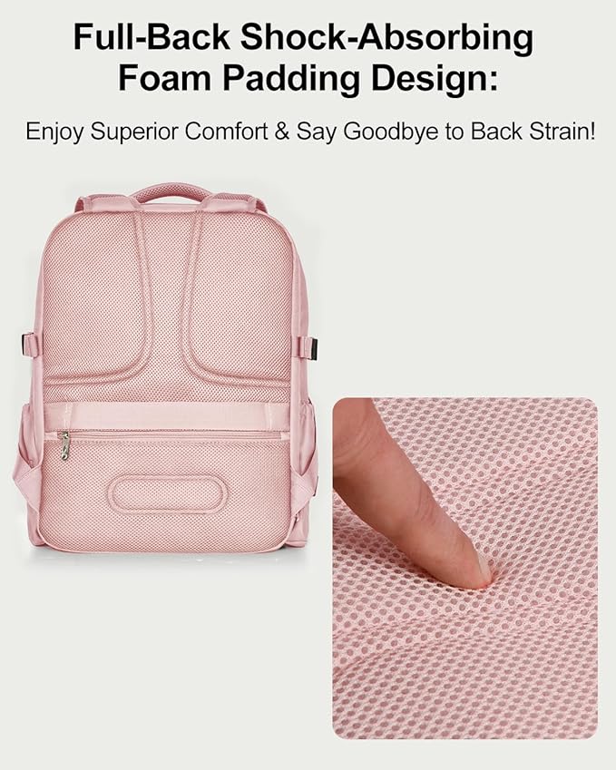 Travel Backpack for Women & Men, Large Carry On Personal Item Bag Airline Approved, Waterproof Traveling Overnight Bags, Gifts Laptop Backpack for Travelers College-Students Commuters (Pink)