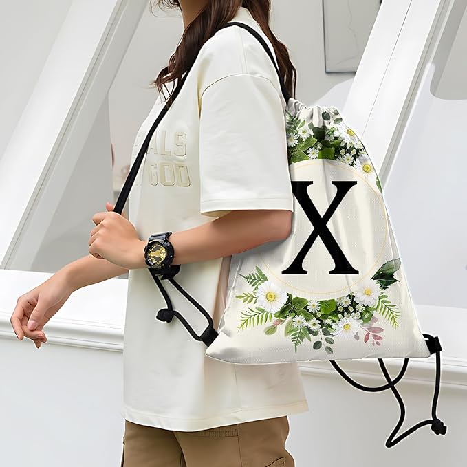 Initial Letter Drawstring Backpack String Sports Gym Bags Waterproof Sackpack Cute for Men Women Beach (13"×17") (Letter-X)