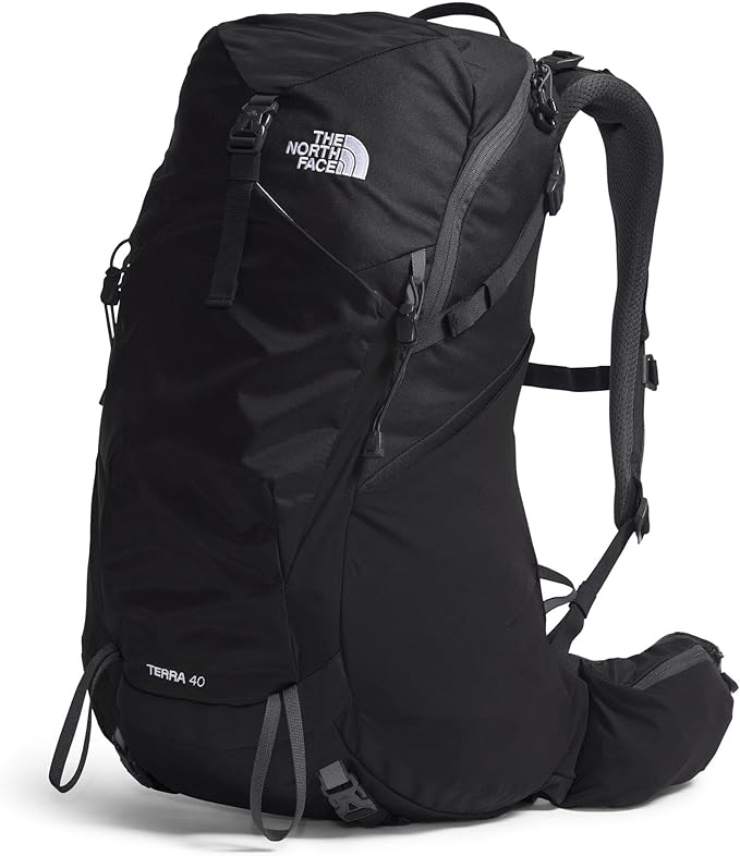 The North Face Terra 40 Backpack - Unisex Hiking Pack, Padded Hipbelt, Pole & Ice Axe Attachments, Hydration Sleeve, TNF Black/Asphalt Grey-NPF, Small/Medium