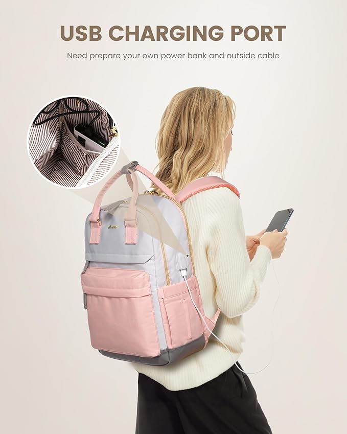 LOVEVOOK Travel Laptop Backpack Women, 15.6 Inch Anti-theft Laptop Bag with USB Port, Fashion Waterproof Computer Backpacks Teacher Nurse Backpack Purse for College Work