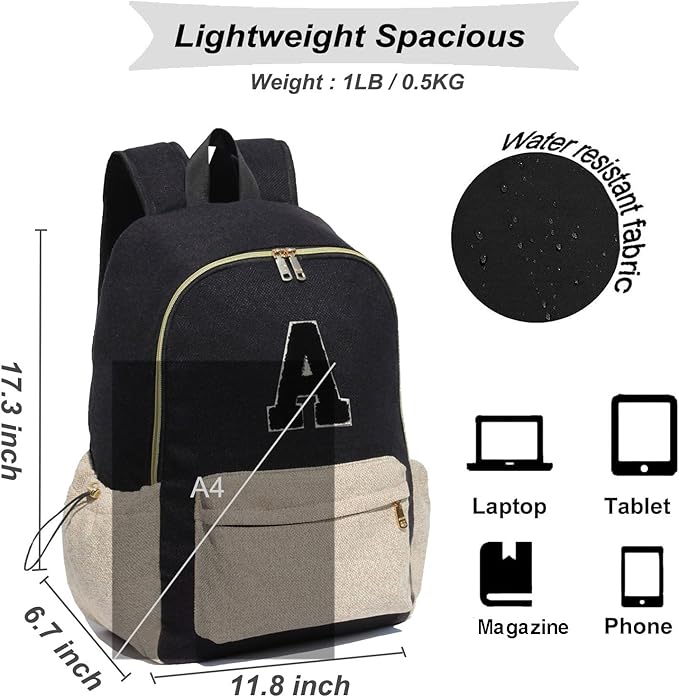 ESVAN Personalized Gifts Backpack Canvas Linen Nylon 17 inch Laptop Bag for Women Casual College