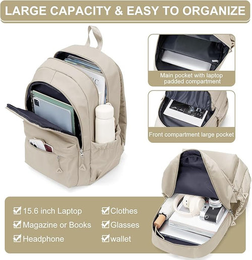 Casual Laptop Backpack for Women Men College Bookbag Waterproof Lightweight School Bag 15.6inch Laptop Daypack Large Capacity School Backpack for Teens Boys Girls (khaki)