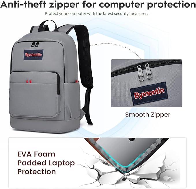 Classic Casual Backpack, Lightweight Daypack with 10 Pockets, Laptop Compartment, EVA Foam Pad (Grey)