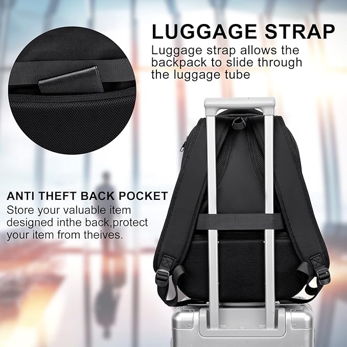 School Backpack for Teen Boys & College Students - 17.3 Inch Laptop Backpack with USB Charging Port, Anti-Theft Water Resistant Large Bookbag for Men, Travel & Work, Black