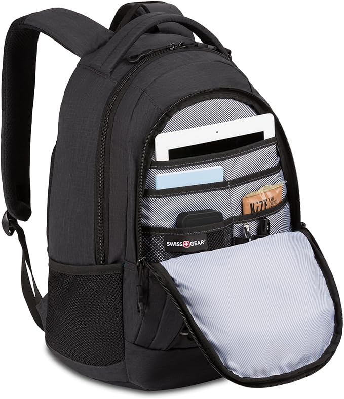 SwissGear 1186 Special Edition 13” Laptop Backpack – Grey – Compact Tech Bag with Reflective Accents – Multiple Organizer Pockets with Bungee Cords & D-ring Attachment Point