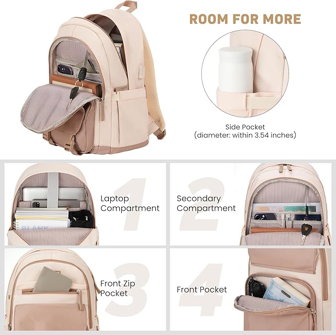 School Backpack for Teen Girls, Cute College Backpacks for Women Students Aesthetic Bookbag Large 18 Inch Laptop Bag Middle School Travel Back Pack (Beige Khaki)