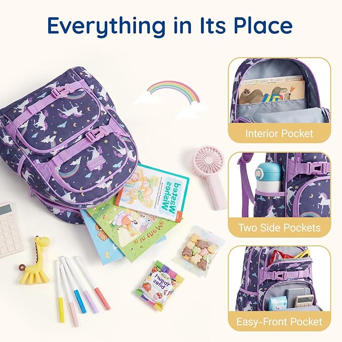 mommore Kids Backpack for Girls 4-8 with Lunch Box Elementary Kindergarten Preschool School Backpack 15'' Fit Folders Bottles, Pink Butterfly
