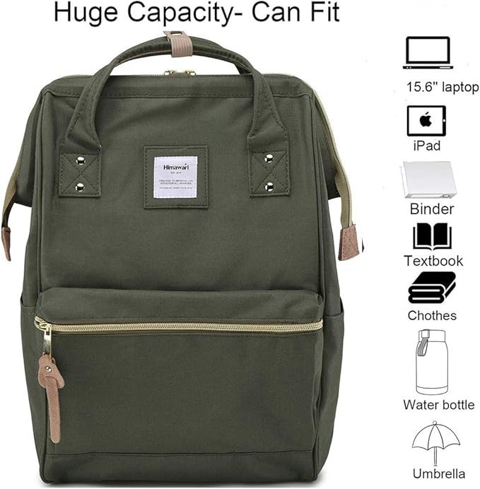 Himawari Laptop Backpack for Women&Men,Wide Open Large USB Charging Port 15.6 Inch Laptop Doctor College Work Bag (9001-ArmyGreen）