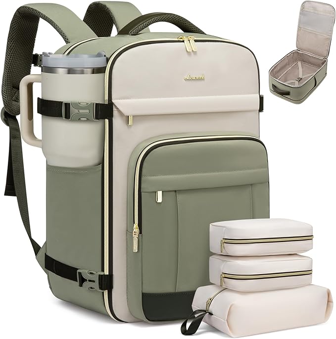 LOVEVOOK 50L Travel Backpack for Women & Men - 18 Inch Carry On Backpack & Personal Item Backpack for Airlines, Spacious and Durable Design, with 3 Packing Cubes
