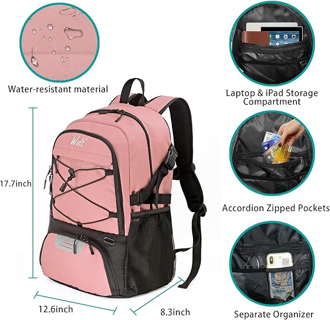 WOLT Basketball Backpack Large Sports Bag with Separate Ball Holder & Shoes Compartment, Best for Basketball, Soccer,Gym