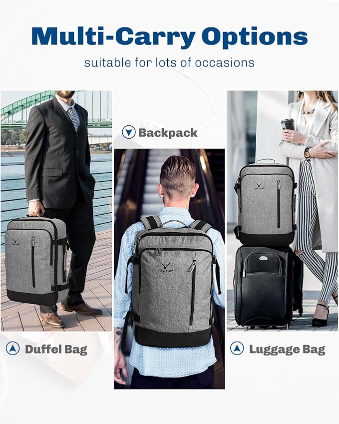 Hynes Eagle Carry on Backpack 38L Large Travel Backpack for Women Flight Approved Weekender Bag Laptop Backpack Men 15 inches Black Grey 2023