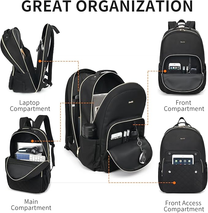 Laptop Backpack for Women Travel Business Backpacks 15.6 inch,College Bookbag Schoolbag for Girls Teacher Backpack Daypack TSA Friendly for School,Black