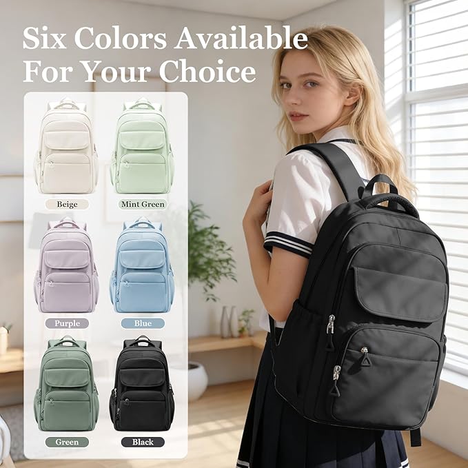 Cute Black School Backpack for Teens Girls Boys Waterproof School Bag Basic Backpack for College Students Multi Pocket Backpack Lightweight Casual Daypack Backpacks for Women Men
