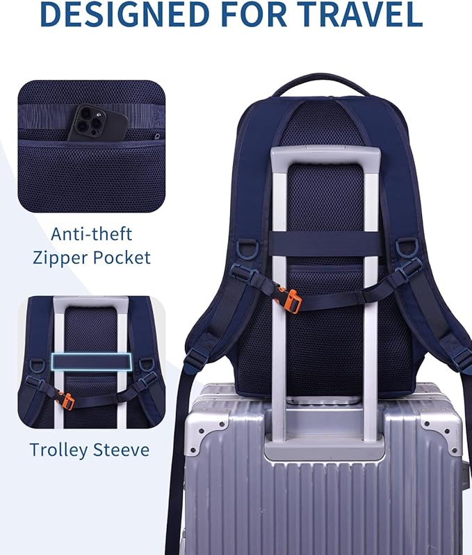 WANDF 15.6-Inch Laptop Backpack for Women, Travel Backpack Water-Resistant Lightweight College Backpack for Work Casual Business Weekender (Navy Blue)