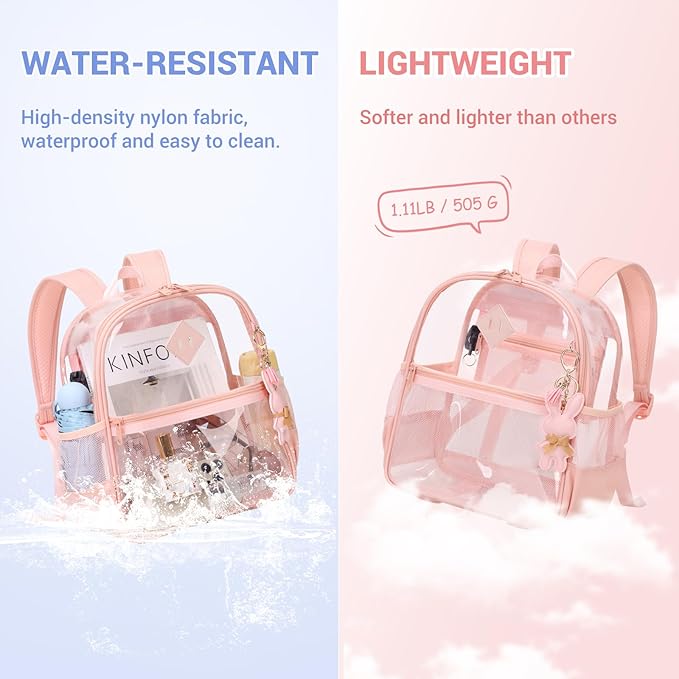 Clear Backpack for Stadium Events Approved 12×6×12, Thick TPU Mini Clear Bag with Front Pocket for Concert Sport Events Work Travel, Pink