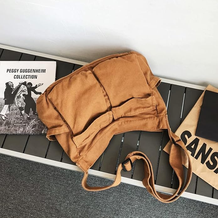 GAXOS Aesthetic Cute Messenger Bag for School Vintage Black Canvas Crossbody for Women Shoulder Laptop Bag