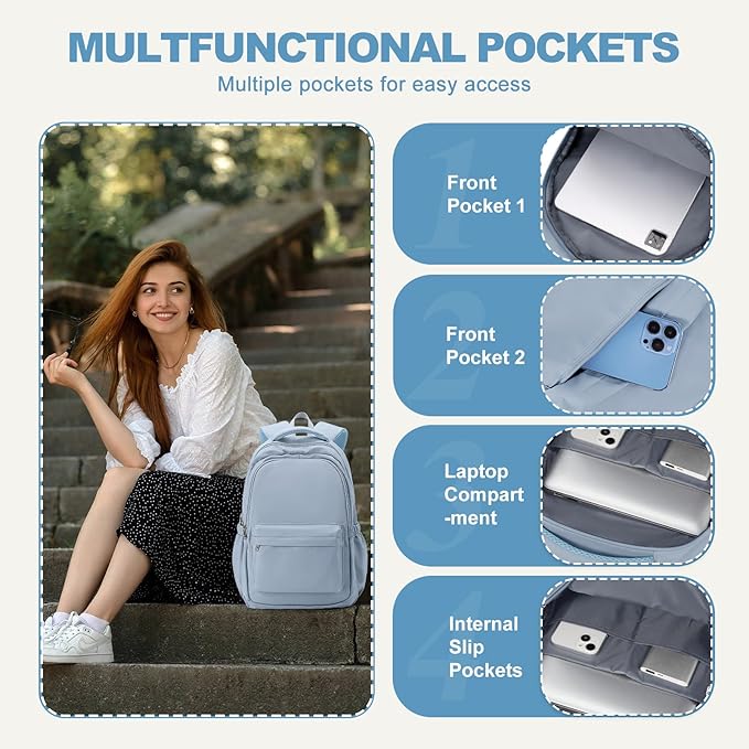 Lightweight Backpack for Women Men Laptop Travel Work Casual Daypack College Bags Cute Aesthetic Travel Backpack Casual Personal item Bag Blue