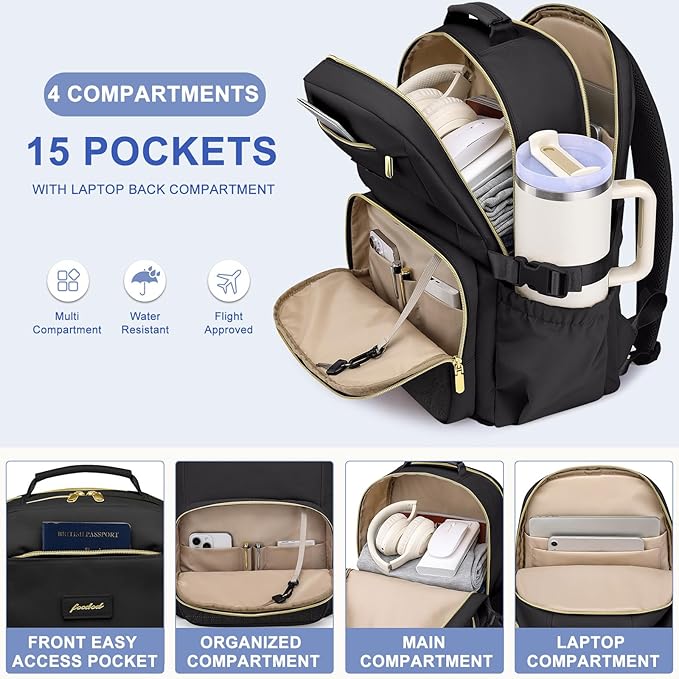 Laptop Backpack for Women Bookbag: 15.6 inch Work Backpacks with Pouch Pocket for Large Capacity Cup & USB Charger College Book Bag Travel Business Nurse Teacher Bookbags Anti-theft Back Pack