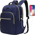 Modoker Eco-Friendly 15.6 Inch Laptop Backpack, Quilted Work Backpack for Women Bookbag Teacher Backpack with USB Charging Port, Travel Backpack Purse for Women Nurse, Blue