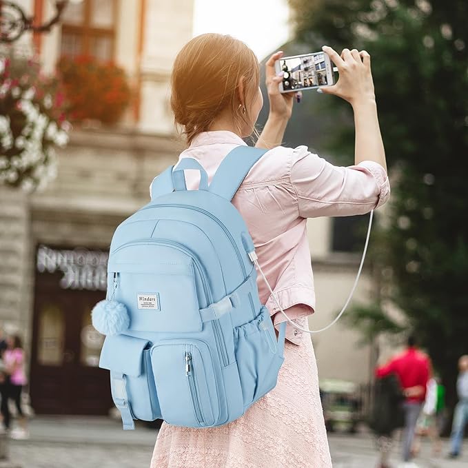 Backpack for Teen Girls, 15.6 Inch Laptop Backpack Cute Kids Bookbag for Middle School College Students, Large School Bag for Women (Blue)