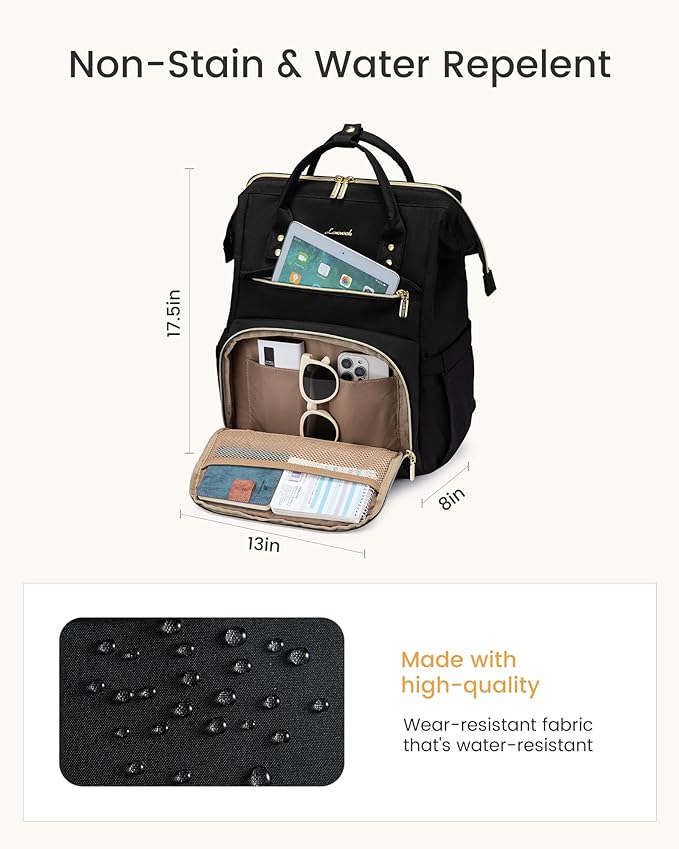 LOVEVOOK Laptop Backpack for Women with Giant Tumbler Holder Pocket,18 inch Waterproof Travel Backpack Purse Computer Laptop Bag,Professional Work College Nurse Teacher Backpack Daypack,Dark Green
