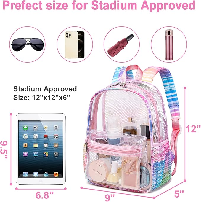 BTOOP Clear Mini Backpack for Stadium Events 12x12x6 Small Transparent Backpacks Plastic See Through Clear Bag for Concerts Work Festival Security Travel