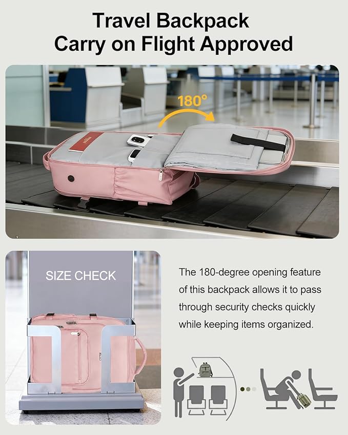 Travel Backpack for Women & Men, Large Carry On Personal Item Bag Airline Approved, Waterproof Traveling Overnight Bags, Gifts Laptop Backpack for Travelers College-Students Commuters (Pink)