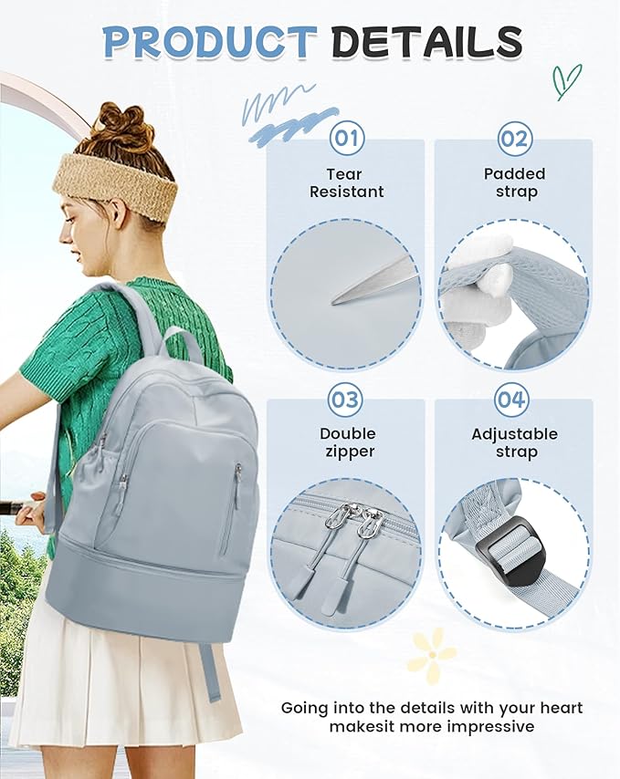BJLFS Gym Backpack for Women Men with Expandable Shoe Compartment, Mini Foldable Outdoor Weekender Hiking Bag Sports Backpack for Swimming Fitness Yoga Dancing Blue