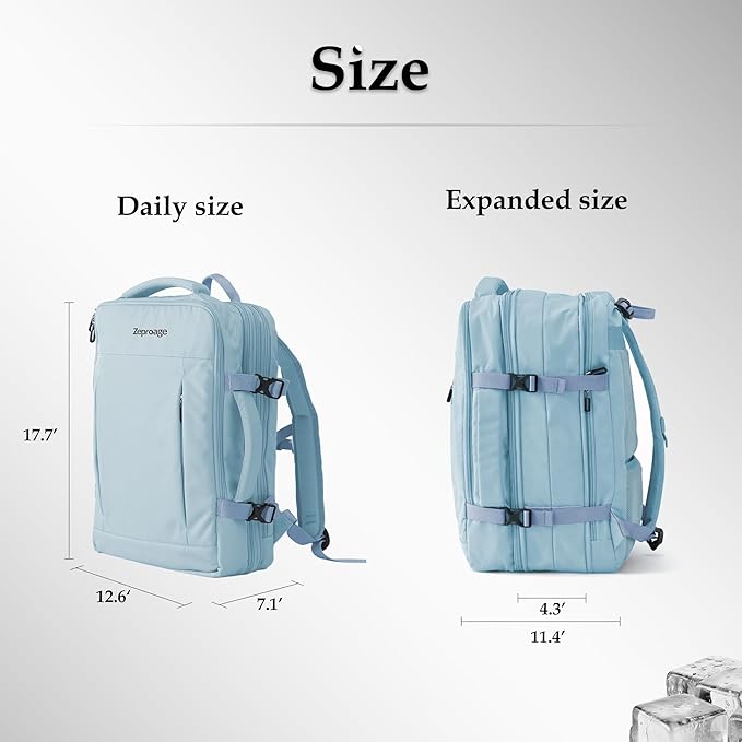 Travel Backpack, Expandable Large Capacity Business Work, Water Repellent Carry On Daypack with USB Charging Port, Fit 17 Inch Laptop, Bag for Men and Women, Sky Blue