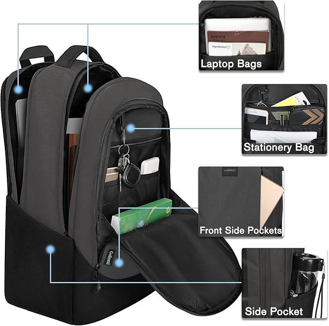 Goloni Multi-functional Travel Backpack, Large Capacity for Men Women Waterproof Business Work Bag, College Laptop Backpack with USB Charging Port, Suitable for 17-inch Computers