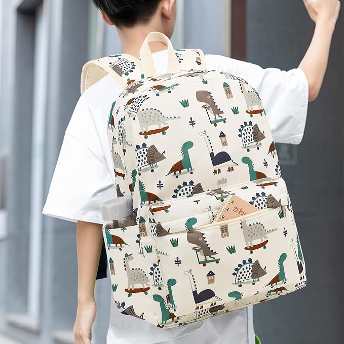 Kids School Backpack with Lunch Box for Boy Kindergarten BookBag School Bag Preschool Kindergarten Toddler Backpack (Dinosaur Beige)