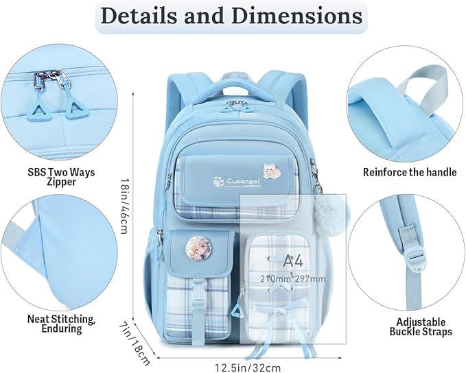 Cusangel Kids Backpack for Girls,18 inch Cute Daily backpack,Large Capacity School Waterproof Daypack