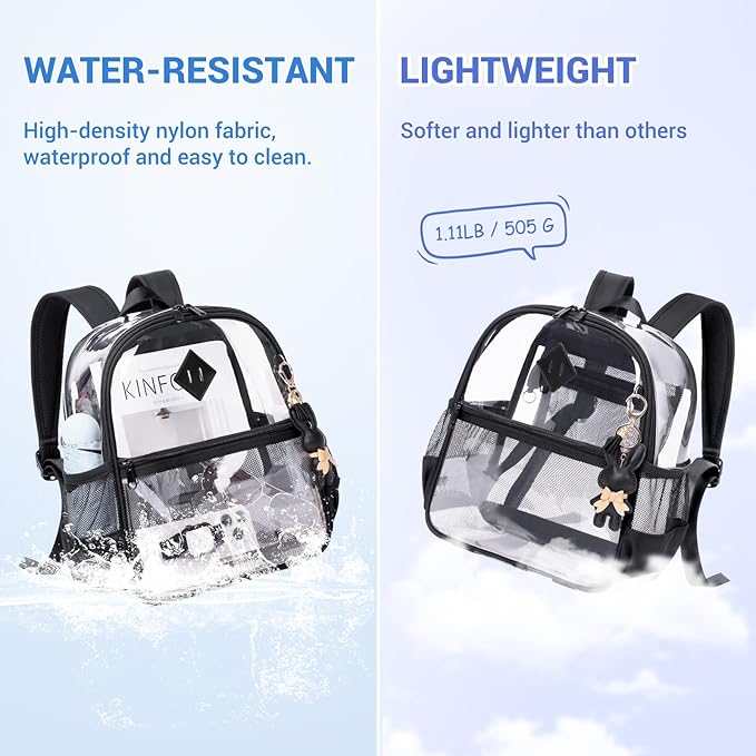 Clear Backpack for Stadium Events Approved 12×6×12, Thick TPU Mini Clear Bag with Front Pocket for Concert Sport Events Work Travel, Black Transparent