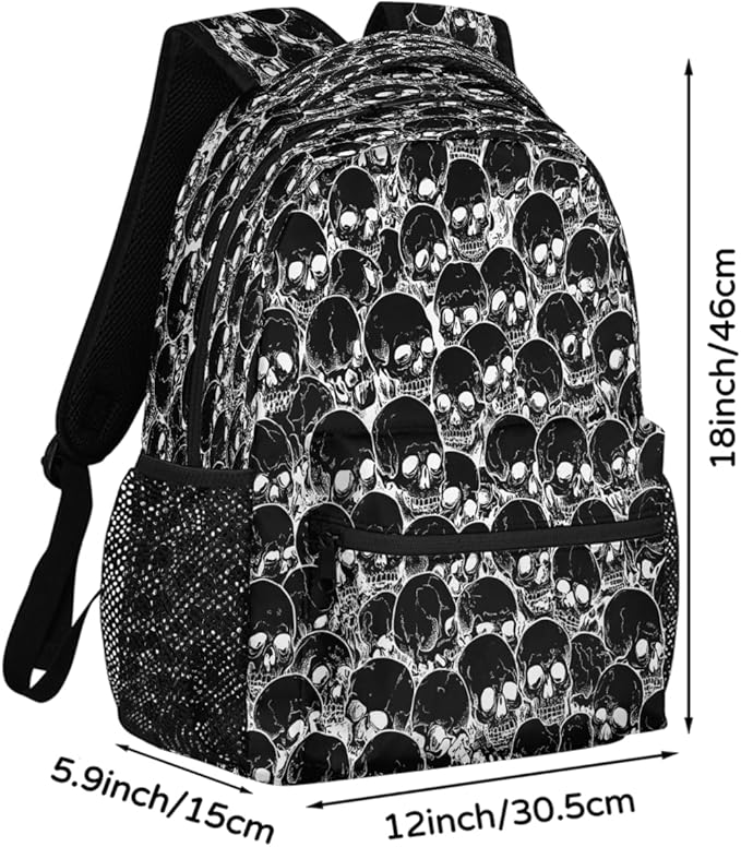 Pardick Skeleton Skull Goth Backpack for Kids Girls Boys Lightweight School College Students 18in Bookbag Large Capacity Computer Backpacks Laptop Rucksack Travel Gym Hiking Camping Daypack