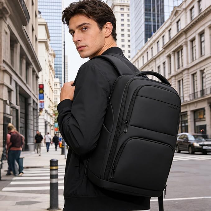 FENRUIEN Business Laptop Backpack for Men, Anti-Theft Travel Backpack with USB Charging Port, Water-Resistant Computer Pack Fits 15.6" Laptop, TSA-Friendly Commuter Daypack, Black