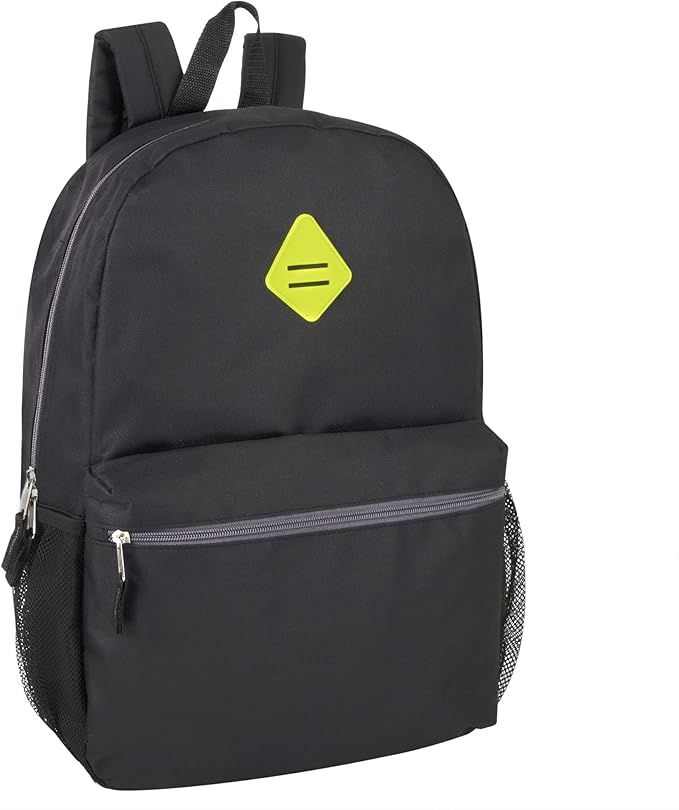 Trail maker Large School Backpacks with Mesh Side Pockets – Classic 19 Inch Solid Color Backpacks for Kids, Men, Women, Travel (Black & Yellow)