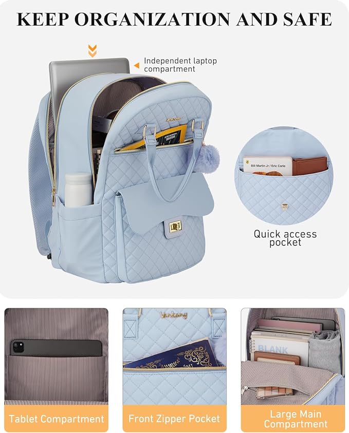Teen Girls Backpack, Aesthetic School Book Bag with Charging Hole for Kids Elementary Middle High School College Women, Blue