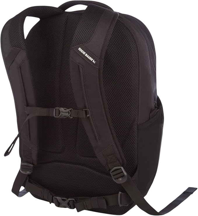 Eddie Bauer Trail Ends Backpack 28L | Laptop Sleeve | Everyday Carry | Travel | Work | Commuting | Stretch Side Pockets | Padded Shoulder Straps | Mesh Back - Black