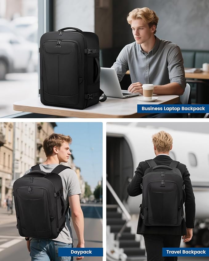 LOVEVOOK Travel Backpack for Men Women, 40L Carry on Backpack Flight Approved with 3 Packing Cubes, Extra Large Personal Item Bag Fits 17.3 inch Laptop for Airplanes, Water Resistant Daypack, Black