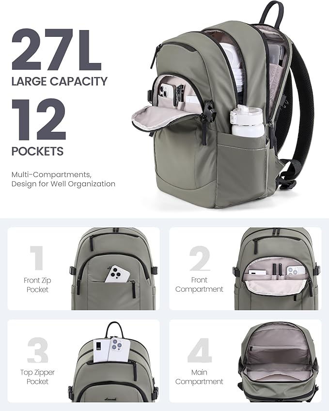 LOVEVOOK 5-Layer 15.6 Inch Laptop Backpack for Women, Work Business Computer Bag, College School Daypack, Travel Personal Item & Casual Purse, Green