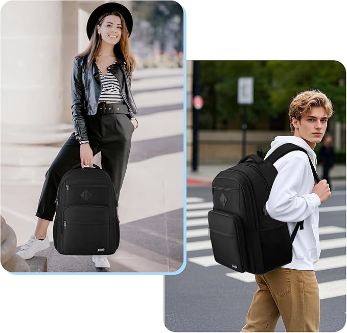 Paude Black Backpack,17.3 Inch School Backpack for Teens Adults Laptop Bookbag for High School College Students Back Pack for Work