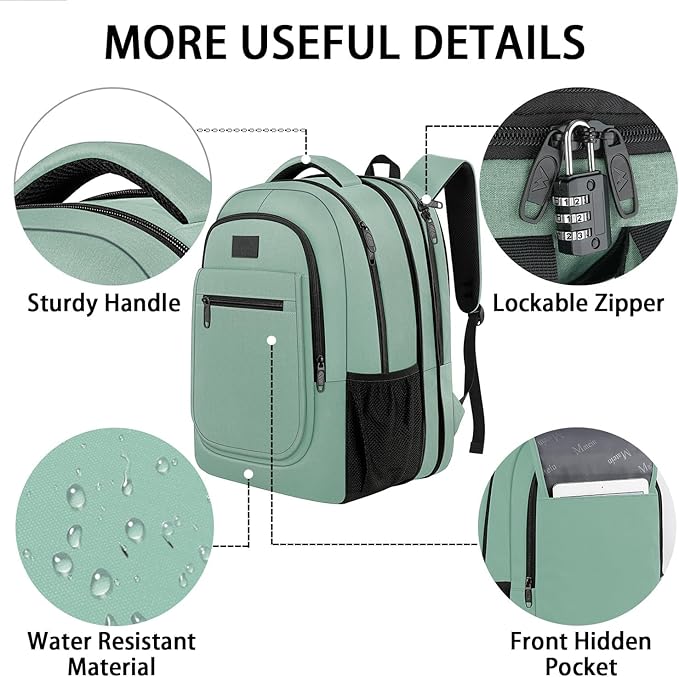MATEIN Laptop Backpack for Women, Expandable 15.6 inch, Anti Theft Travel School Backpack, Water Resistant College Bookbag for Computer Bag Gifts for Men Women, Cyan