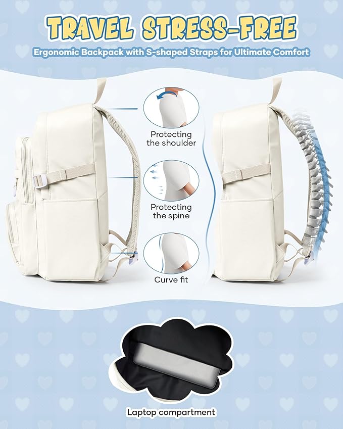Lightweight Backpack for College & High School Backpack With Lots of Pockets Cute School Bag for Girls Boys, Large Capacity Bookbag for Women Men, Waterproof Teens Casual Daypack Backpack(Beige)