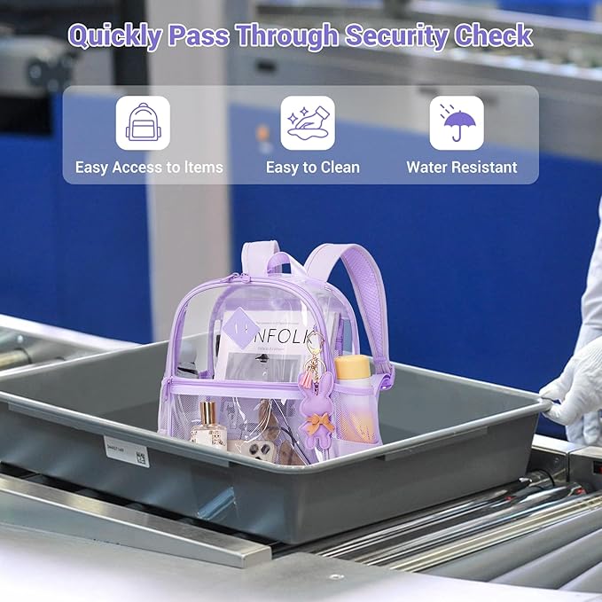 Clear Backpack for Stadium Events Approved 12×6×12, Thick TPU Mini Clear Bag with Front Pocket for Concert Sport Events Work Travel, Purple