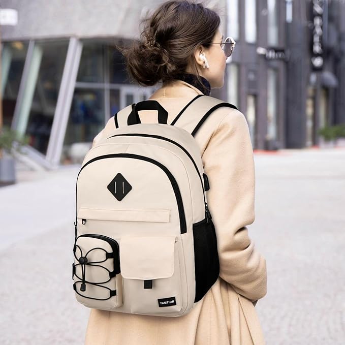 YAMTION 3 Pack School Backpack Set for Women,Bookbag for Teen Girls Backpack College Laptop School Bags,Mochilas Mujer Morrales Escuela,Beige